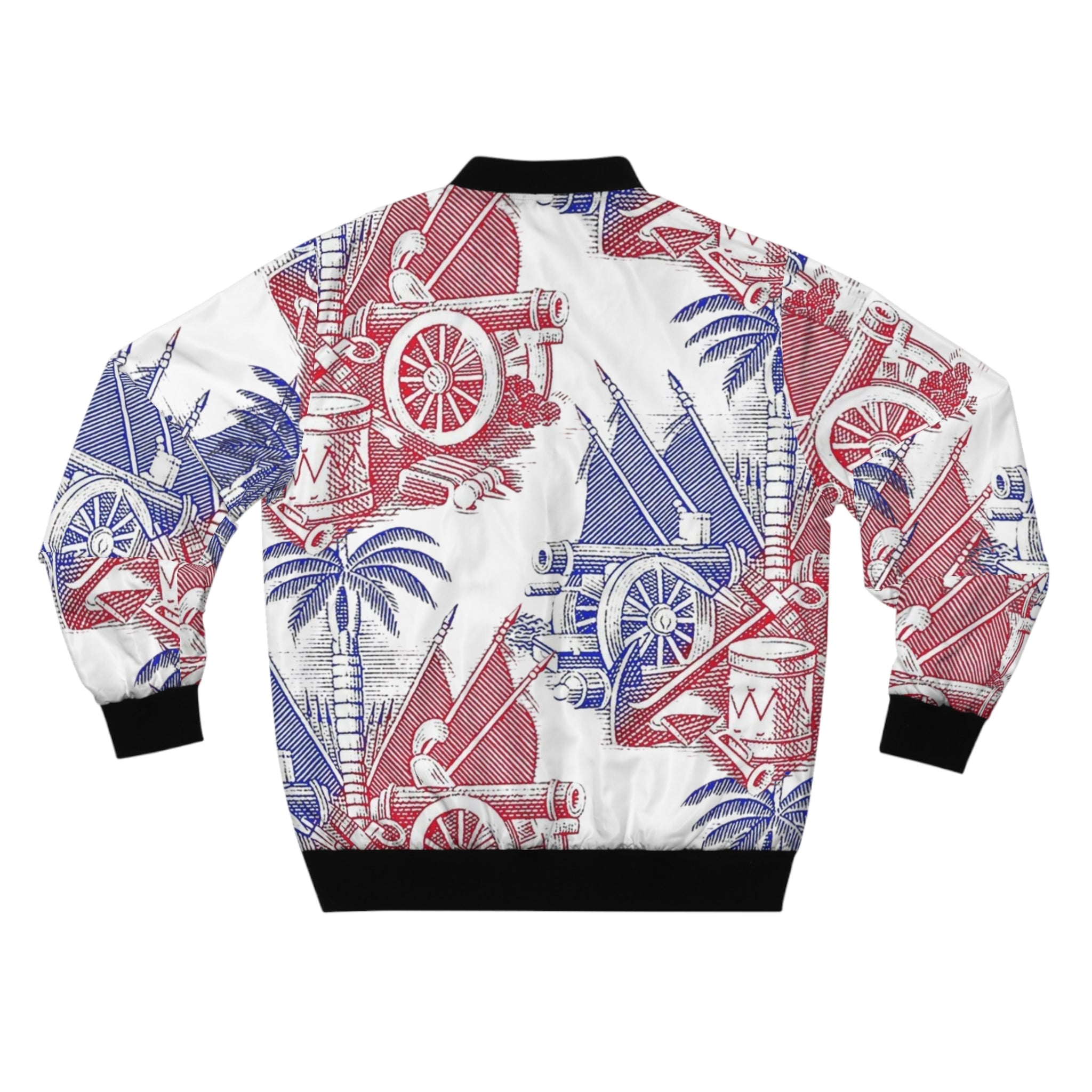 1804 Patriotic Cannon Print Bomber Jacket — Vintage Red, White & Blue