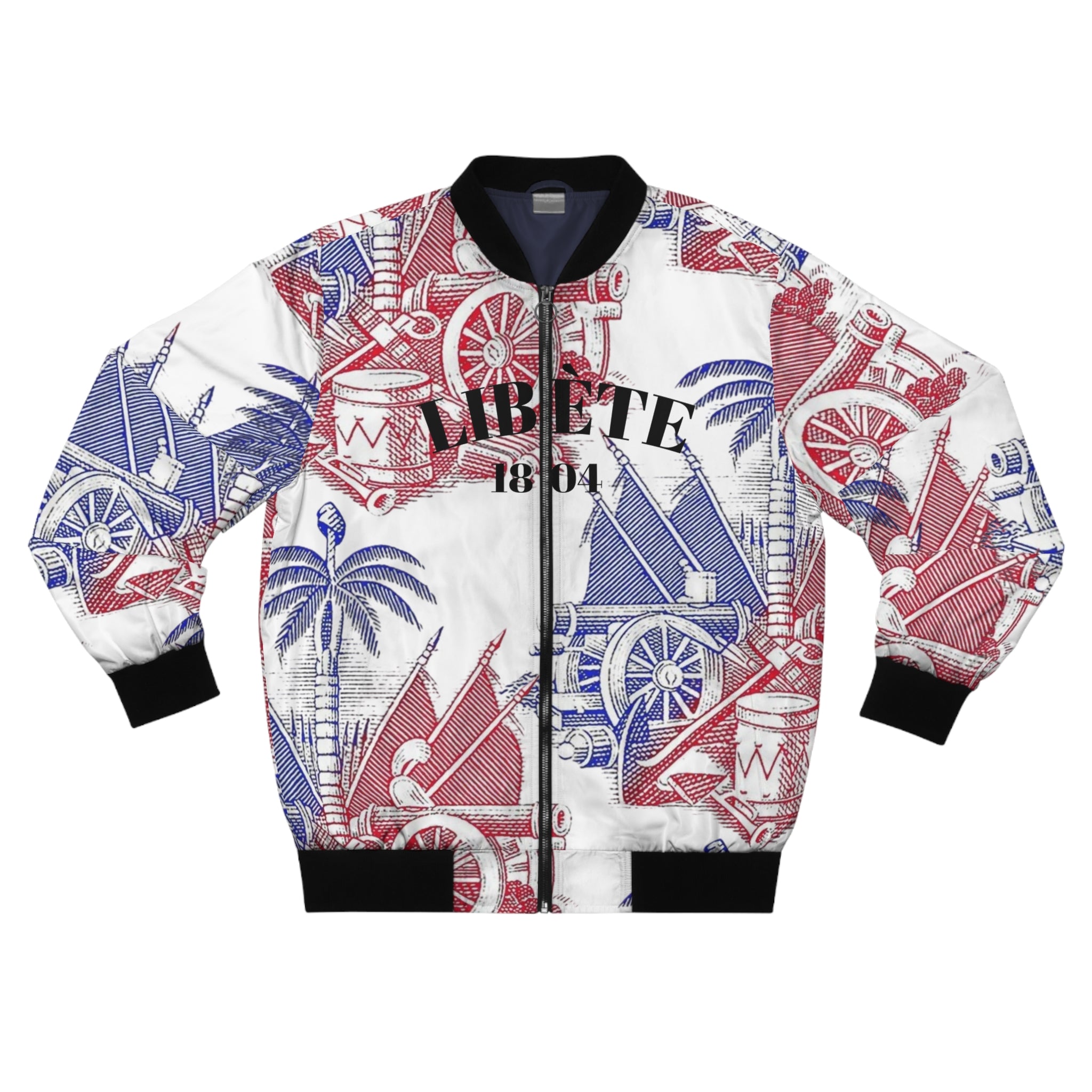 1804 Patriotic Cannon Print Bomber Jacket — Vintage Red, White & Blue